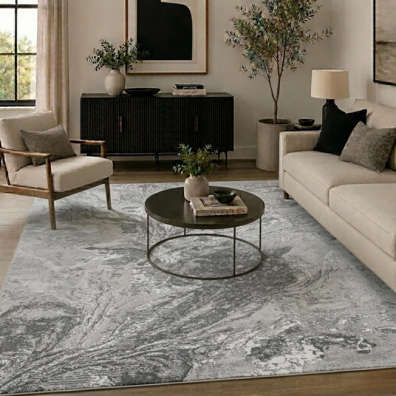 Serdim Rugs Serenity Metallic Two-Tone Indoor Area Rug - Contemporary Abstract Design - Marble Grey- 160x230 cm - Image 1