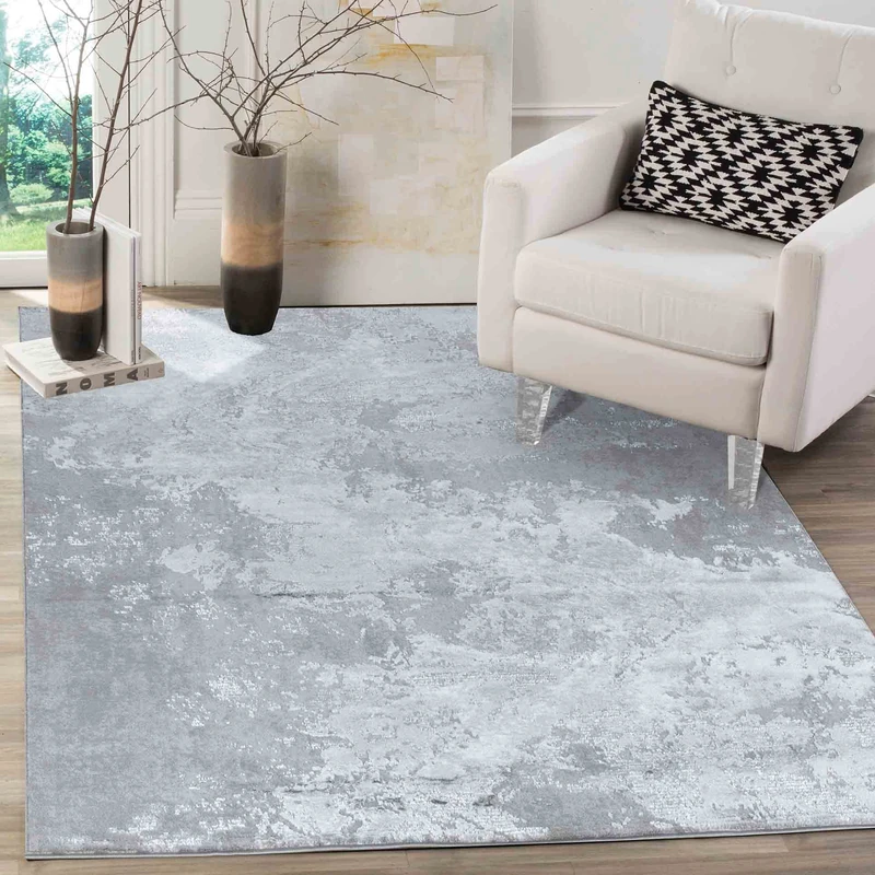 Serdim Rugs Serenity Modern Abstract Sprayed Grunge Textured Contemporary Area Rugs, Grey, Rectangle 200 x 290cm