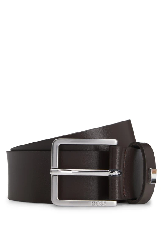 BOSS Mens Ther-Flag-E Sz35 Italian-leather belt with signature-stripe keeper trim