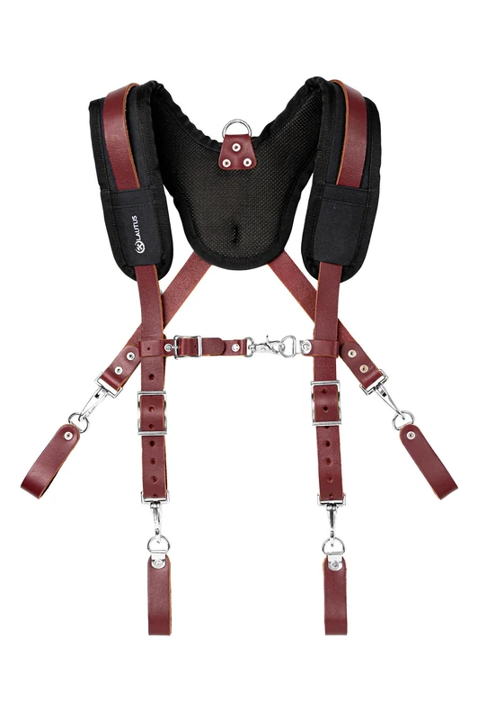 LAUTUS Leather Padded Tool Belt Suspenders w/Chest Strap| Pencil Sleeve| Comfortable & Heavy Duty | Fully Adjustable | Construction Grade |, Black