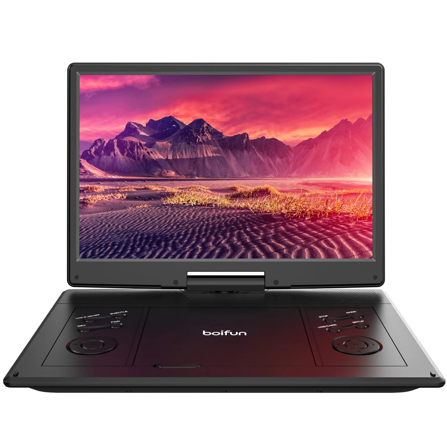 Boifun 16.9'' Portable DVD Player with 14.1'' Large HD Swivel Screen, 6 Hrs Battery Life, Support FM/USB/SD Card/Sync TV and Multiple Disc Formats, No Region Restrict, High Volume, Classic Black