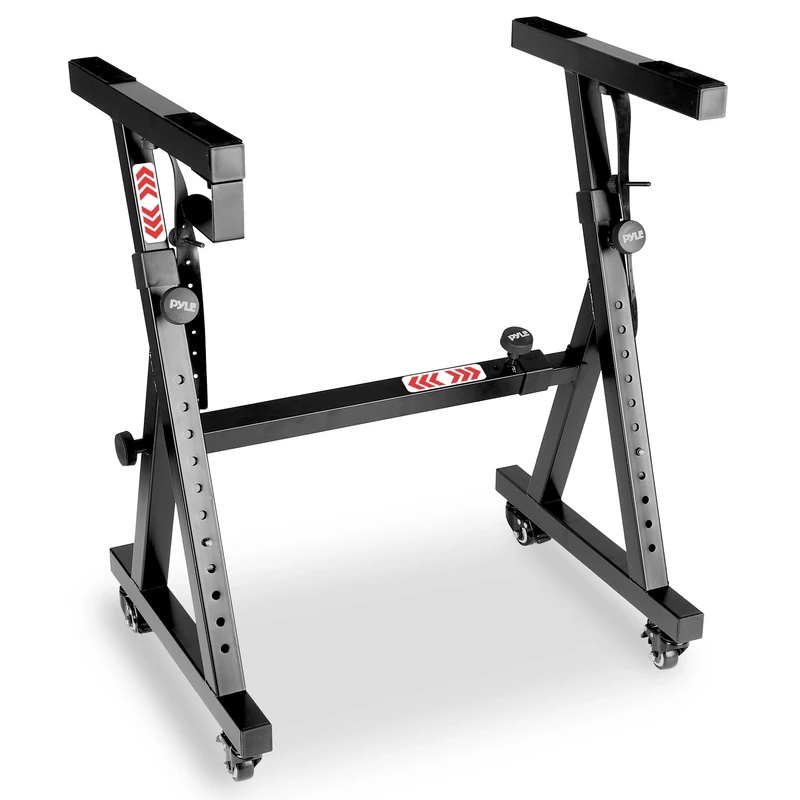 Pyle Universal Electronic Piano, Black Heavy-Duty Z Style Keyboard Stand with Locking Wheels, Adjustable Height and Width, Portable Organ Holder Rack, Collapsible Design