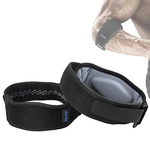 AGPTEK Tennis Elbow Support, 2 Pack Elbow Support Brace for Men & Women,Golfers Elbow Support Strap with EVA Compression Pad for Gym, Weightlifting (Light Gray)