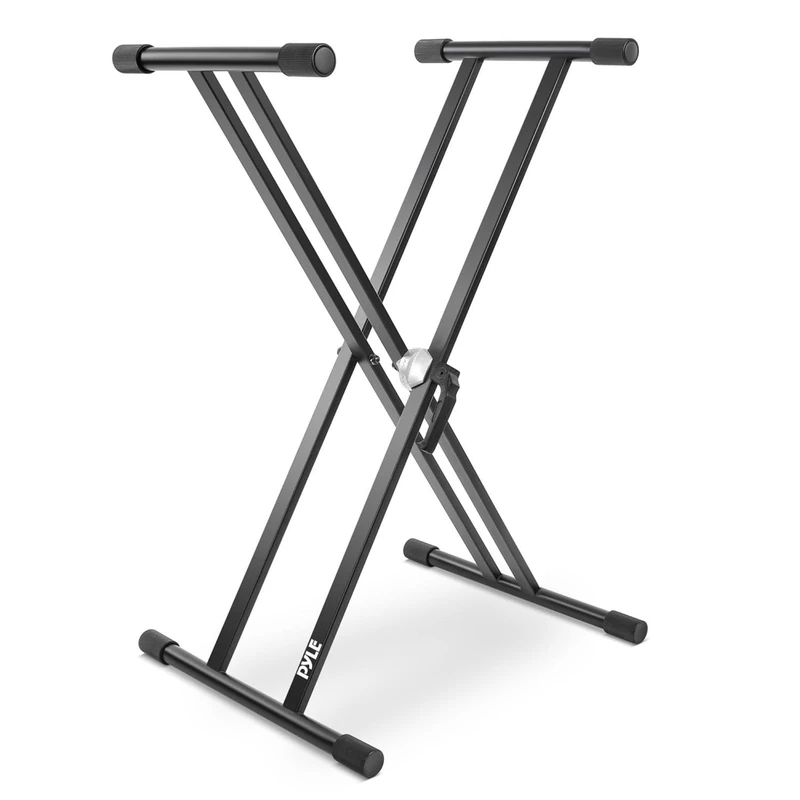 Pyle Keyboard Stand, Electronic Music Keyboard Piano Stand Double Braced X Frame Design shape legs for Maximum Stability, Height Adjustable 39-95cm, Rubber Grip Foot Grasp, Durable Sturdy Metal