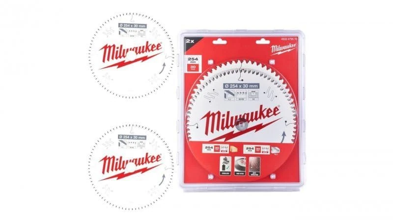 Milwaukee 4932479576 CSB 254mm x 30mm Circular Saw Blades for Mitre Saws Twin Pack - 60T & 80T