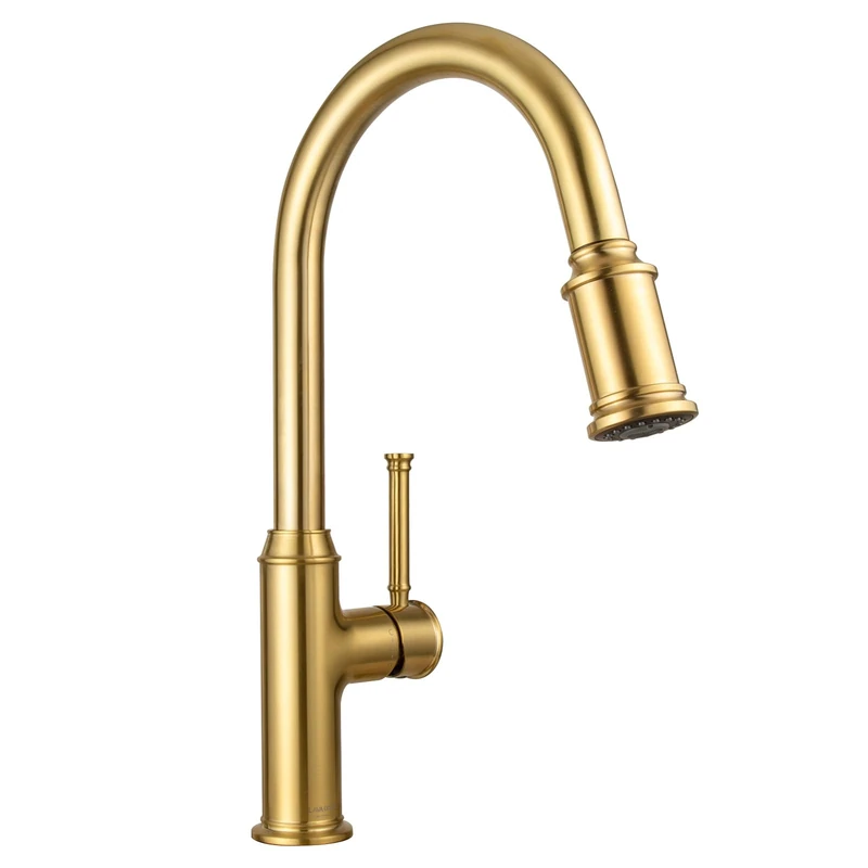 Lava Odoro Curtura Brushed Bronze Kitchen Faucet with Pull Down Sprayer, Gold Single Handle Kitchen Sink Faucet, Faucet for Kitchen Sink 1 Hole and 3 Hole, Deck Plate Included, Spot-Free, KF421-BB