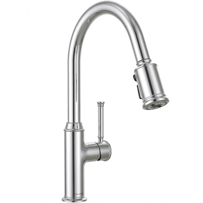 Lava Odoro Chrome Kitchen Faucet with Pull Down Sprayer, Single Hole Kitchen Sink Faucet, Single Handle Kitchen Faucet with 2-Function Sprayer, Deck Plate Included, 1.8 GPM, KF421-C