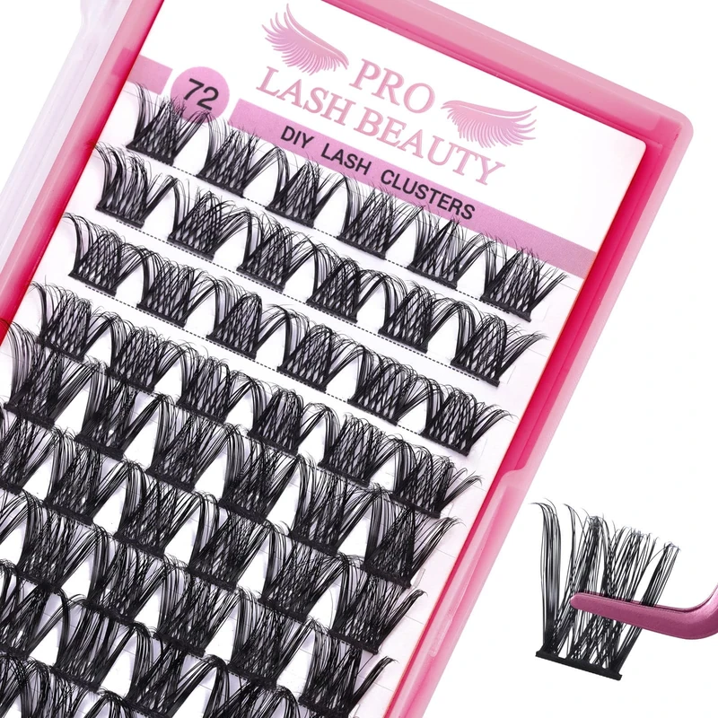 Cluster Lashes, 72 Pcs Individual Lashes, Lash Clusters DIY Eyelash Extension, Super Thin Band Reusable Soft & Comfortable (Into You-01-D-12mm)
