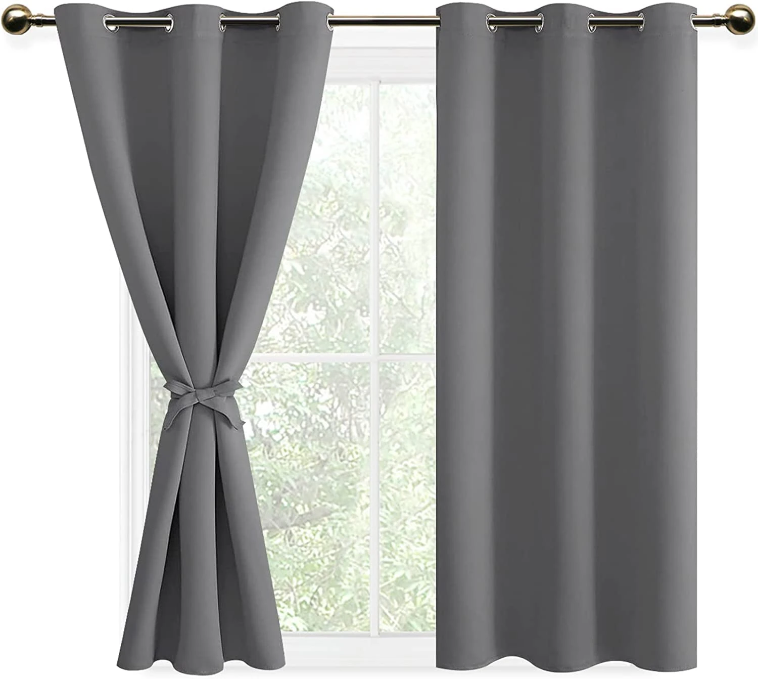 DWCN Grey Blackout Curtains for Bedroom, 46" Wide x 54" Drop with Tiebacks Thermal Insulated Solid Eyelet Curtains for Living Room,2 Panels