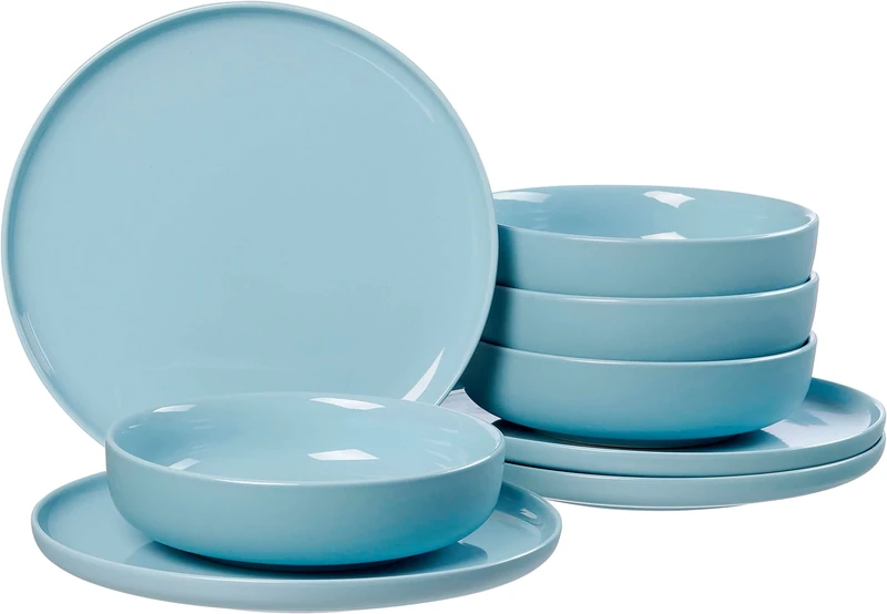 Ritzenhoff & Breker Jasper 8 Piece Grey Blue Stoneware Dinner Set Dinner Plates and Soup Bowls for 4