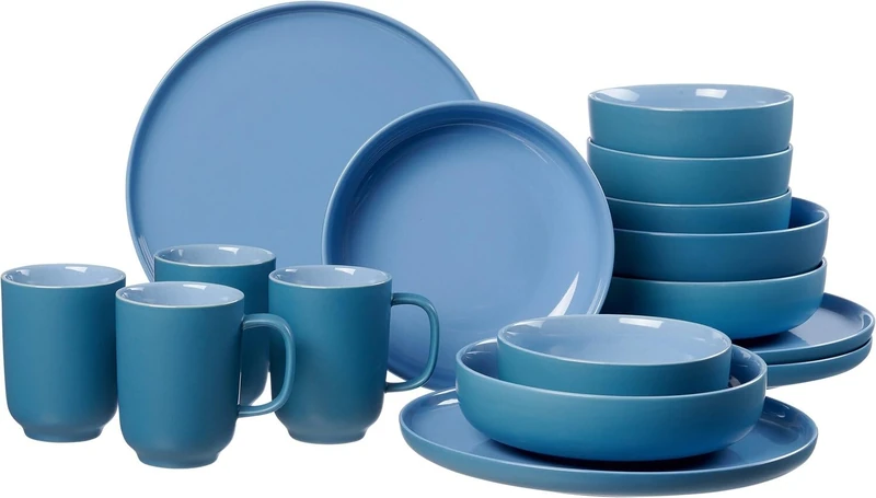 Ritzenhoff & Breker Jasper 16 Piece Dinner Set Ocean Blue Stoneware Plates Bowls and Cups for 4 People
