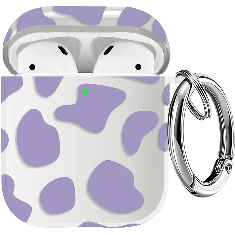 TINSOI Compatible AirPods 2 and 1 Cover, Cute Cow Pattern Soft TPU Cover Skin Portable and Shockproof Men Women Girls, 10PcB Case+10Pc Carabiner