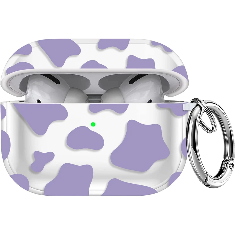 TINSOI Compatible AirPods Pro Cover, Cute Cow Pattern Soft TPU Cover Skin Portable Shockproof Men Women Girls with Keychain, 10pcs Cover+10pcs Carabiner