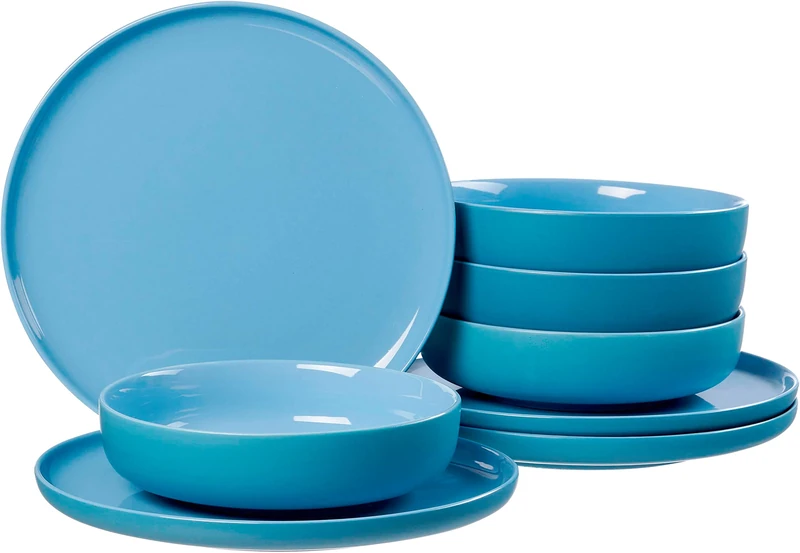 Ritzenhoff & Breker Jasper 8 Piece Ocean Blue Stoneware Dinner Set Dinner Plates and Soup Bowls for 4