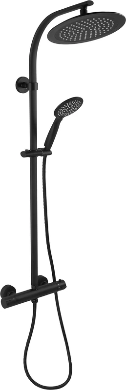 Cornat TECBE3422 Noir Style Black Edition Complete System with Thermostatic Tap Hand Shower with 5 Jet Types: Normal, Soft & Massage Anti-Limescale Variable Riser/Shower Complete Set - Image 1