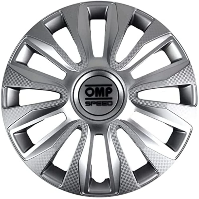 OMP SPEED SET 4 HUBCAPS MAGNUM SILVER/CARBON 13 INCHES