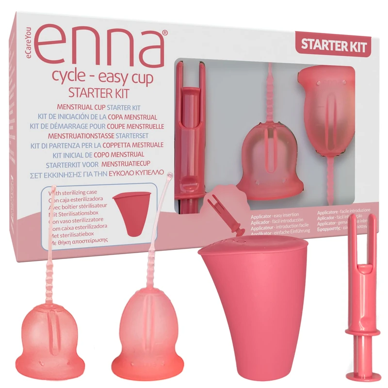 Enna Cycle Starter Kit Easy 2 Menstrual Cups + Applicator + Sterilizer & Conveyor Box + enna Moisturizing