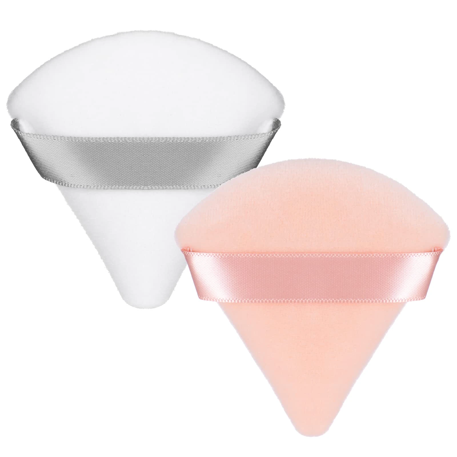Patelai 2 Pcs Powder Puff Makeup Puff Triangle Soft Powder Sponge Reusable Triangle Sponges with Strap for Cosmetic Foundation Wet Dry Makeup(White, Nude)