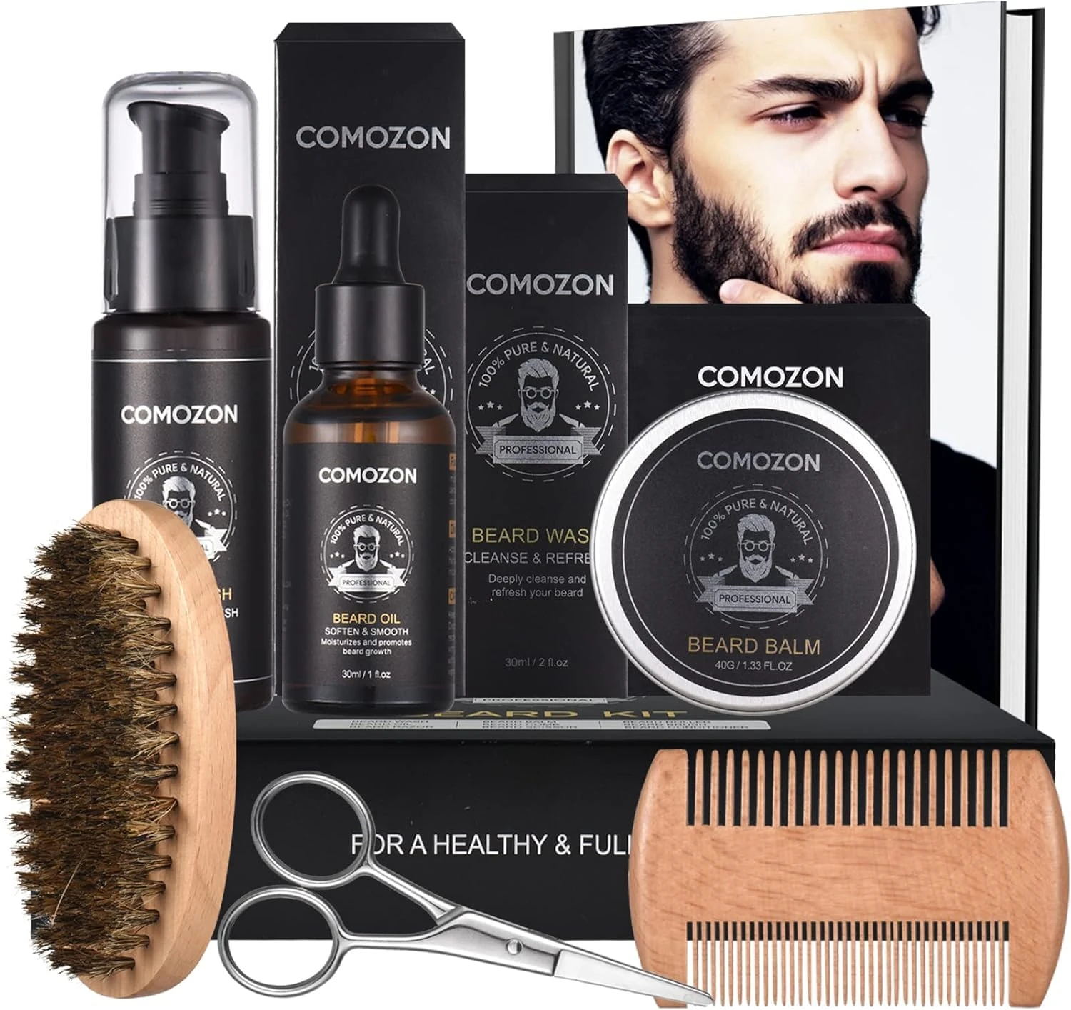 Beard Grooming Kit for Men, Beard Kit Gifts for Him, Beard Growth Kit with Beard Oil, Beard Shampoo, Beard Comb, Beard Brush, Beard Balm, Beard Scissors, Best Beard Men Gifts