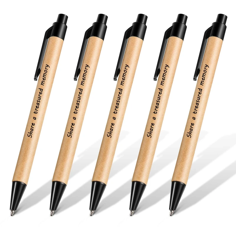Nezyo 5 Pcs Funeral Pens Share a Treasured Memory Remembrance Retractable Black Ink Kraft Memory Pens for Funeral Condolence Guest Books Writing Office Supplies(Kraft Paper)