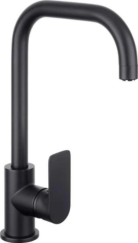 Cornat Noir Round Black Edition NERS52 Single-Lever Sink Mixer Tap Robust Die-Cast Body Matt Black High and Swivelling Spout Low Pressure Kitchen Tap