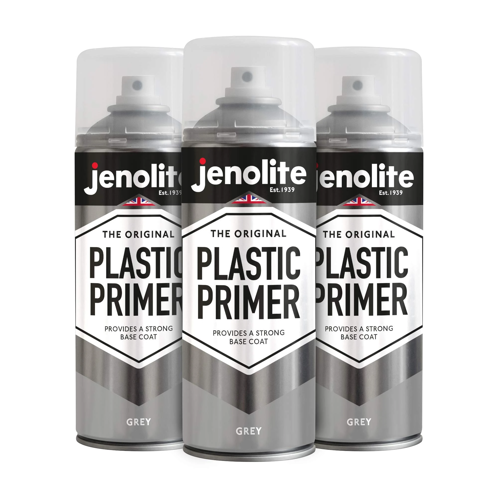 JENOLITE Plastic Primer Spray Paint | GREY | 3x400ml | Premium Quality Plastic Primer | Promotes Adhesion | Primer Spray Paint for Automotive, Garden Furniture, Models & Other Hard Plastics