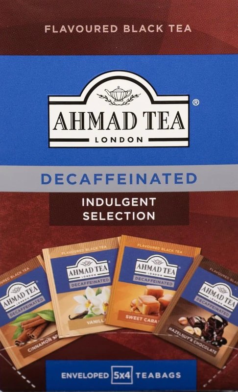 Ahmad Tea Black Tea | Decaffeinated Indulgent Selection | Vanilla, Sweet Caramel, Chocolate & Hazelnut, Cinnamon Spice | 20 Teabag Sachets | 1 Pack