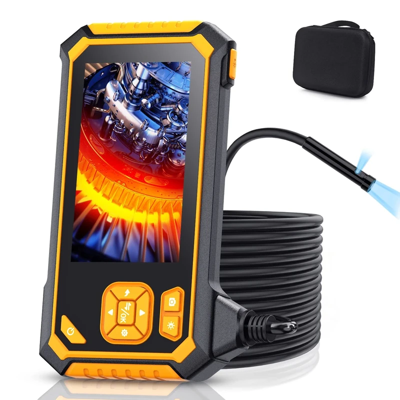 Glosole Dual Lens Industrial Endoscope with Carrying Bag,4.5" LCD Screen 1080P HD Borescope Camera with 6 LED Lights,IP67 Waterproof Snake Camera, 32GB Card, Semi-Rigid Cable-16.5ft