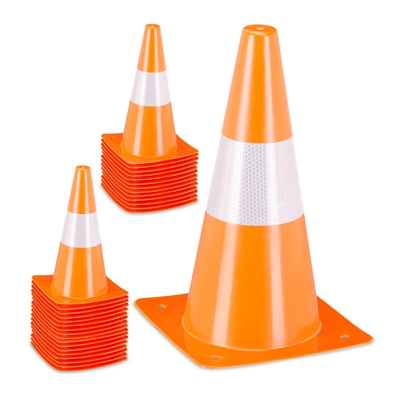 Relaxdays Safety Cones, Set of 32, for Football and Dog Training, Sports Markers, 30 cm, Traffic, Reflective, Orange