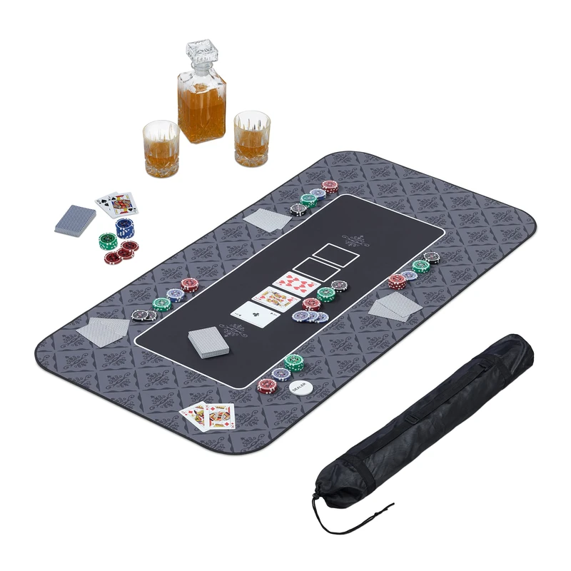 Relaxdays Poker Mat 120 x 60 cm, for all Variations, Gambling Table Cover Large, Anti-Slip, incl. Protective Bag, Black, Rubber