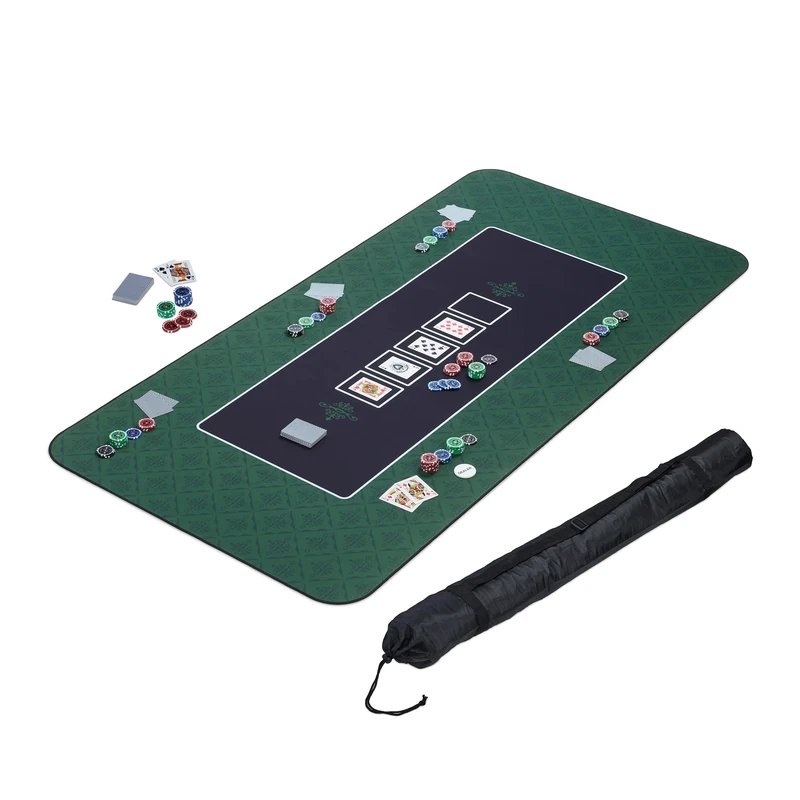 Relaxdays Poker Mat 180 x 90 cm, for all Variations, Gambling Table Cover Large, Anti-Slip, incl. Protective Bag, Green