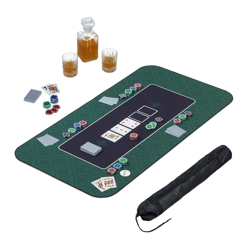 Relaxdays Poker Mat 120 x 60 cm, for all Variations, Gambling Table Cover Large, Anti-Slip, incl. Protective Bag, Green, Rubber - Image 1