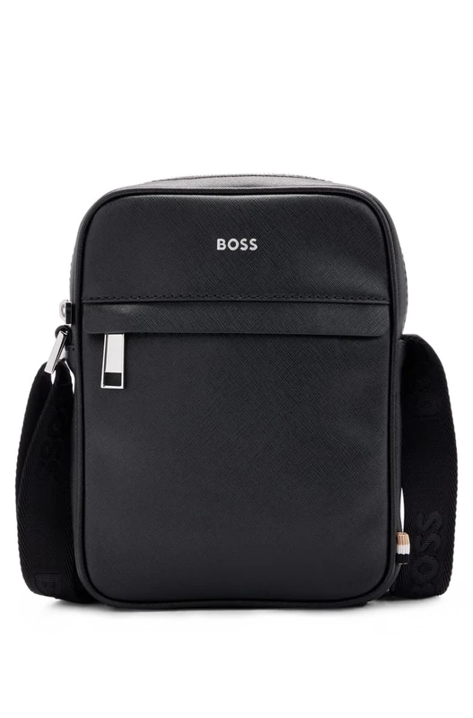 BOSS Mens Zair NS Zip Structured-Leather Reporter Bag with Logo Detail Size One Size