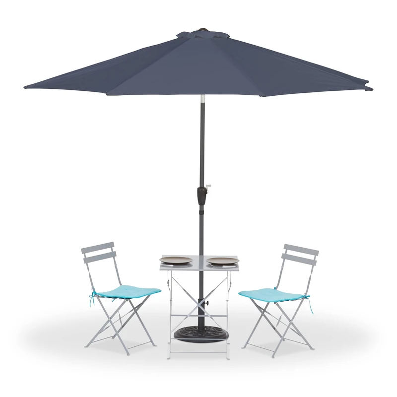 Relaxdays Parasol, Diameter 300 cm, Bendable, with Crank and Protective Cover, Round Garden Umbrella, Balcony, Patio, Anthracite