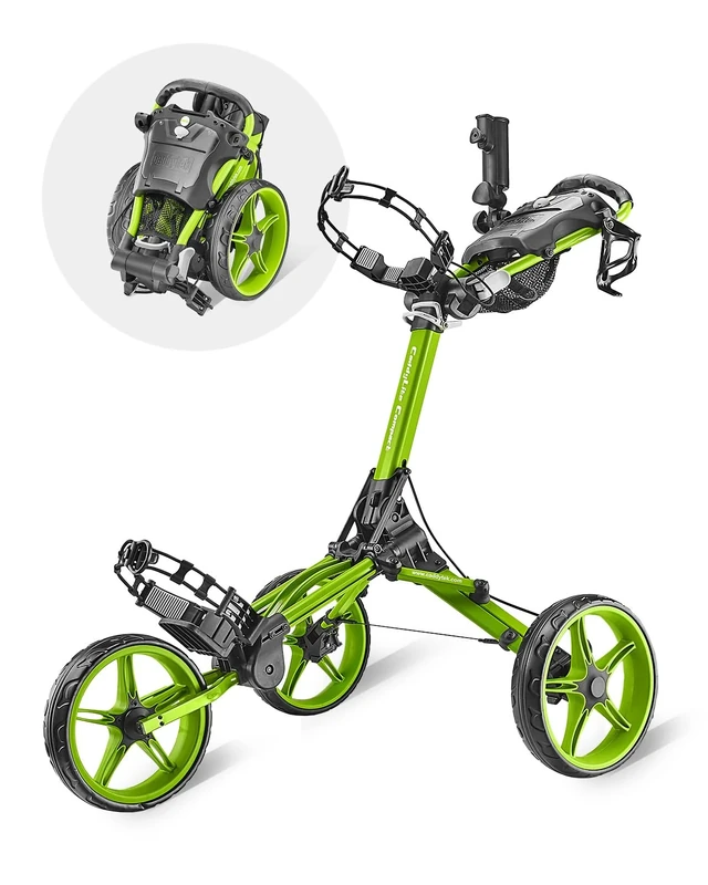 Caddytek CaddyLite Compact Semi-Auto Folding and Unfolding Golf Push Cart, Lime