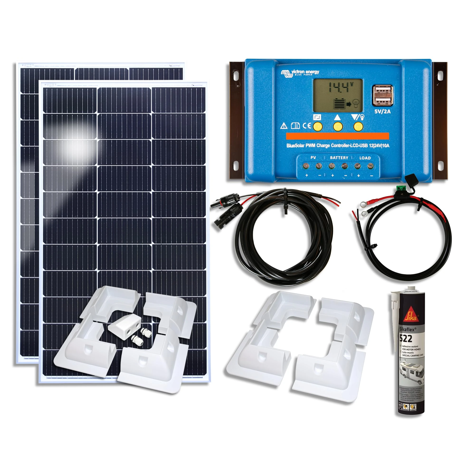 Victron Solar Panel Kit – 200W Solar Panel with PWM Charge Controller, Battery Charging Kit, Mounting Brackets & Cables – Off-Grid, Campervan, Caravan, Boat, 12V Systems