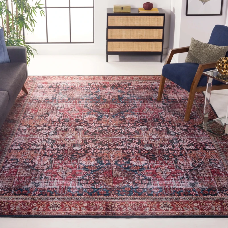 Safavieh Traditional Rug Ideal for High Traffic Areas - Machine Washable and Non Slip - Tucson Collection, Short Pile, in Red and Green, 244 X 305 cm