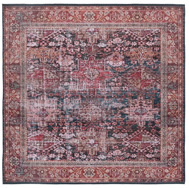 Safavieh Traditional Rug Ideal for High Traffic Areas - Machine Washable and Non Slip - Tucson Collection, Short Pile, in Red and Green, 183 X 183 cm
