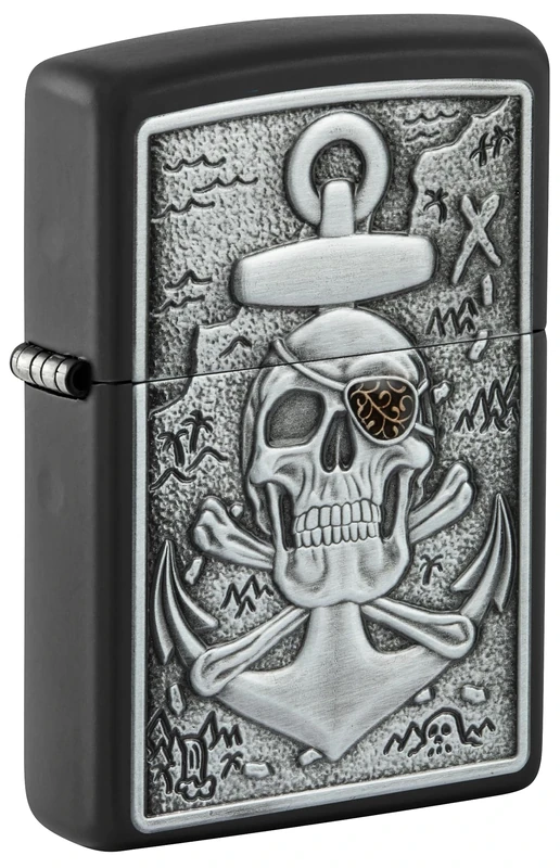 Zippo Windproof Lighter, Emblem Skull with Anchor Design – Matt Black, Emblem – Refillable, Reusable, Windproof Design – Comes in Gift Box – Made in USA