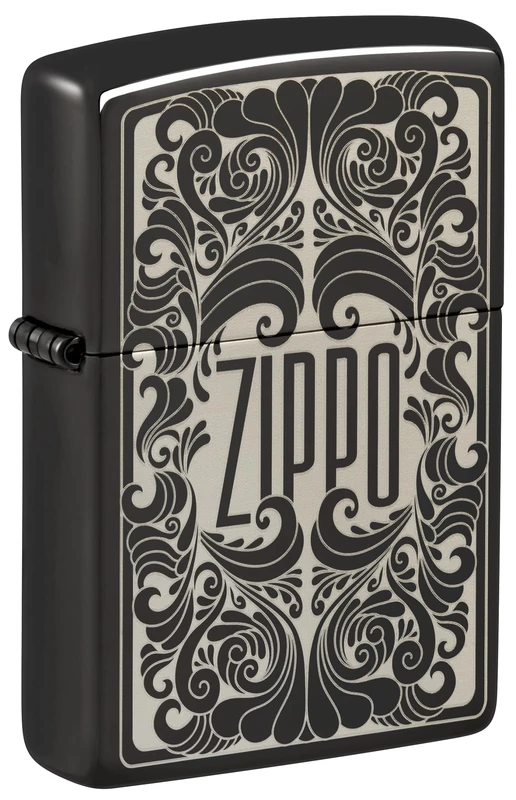 Zippo Black Gloss Filigree Logo Lighter