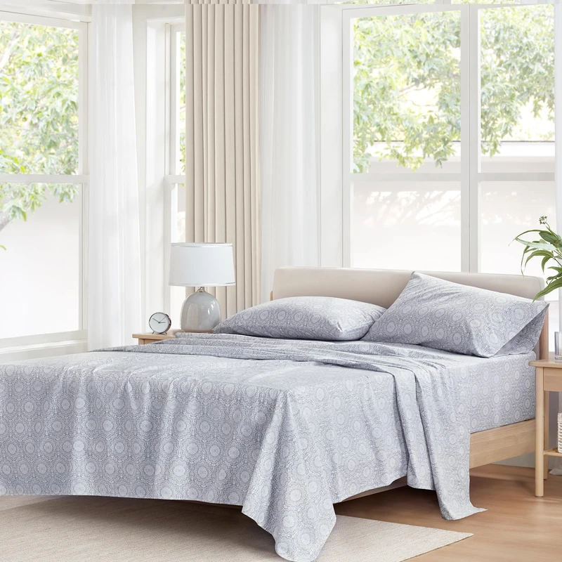Comfort Spaces 100% Cotton Sheet Set Breathable, Lightweight, Soft with 14" Elastic Pocket Fits up to 16" Mattress, All Season Cozy Bedding, Matching Pillow Case, King Adelia Gray 4 Piece
