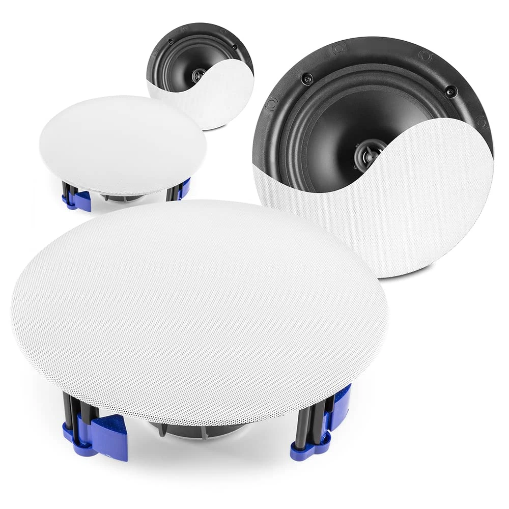 Power Dynamics NCBT8 2-Room Wireless Bluetooth Ceiling Speakers - 4x 8-Inch Active Speaker System Package, Bluetooth 5.0, AUX Input, Home Audio Installation Kit, Coaxial 80W RMS, White Finish