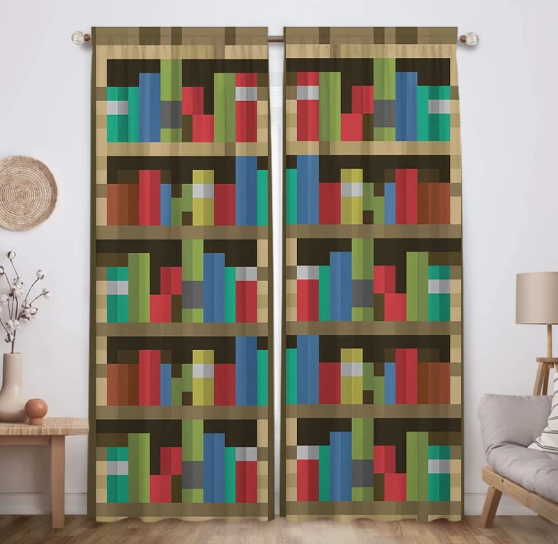 Allenjoy Pixelated Bookshelf Kids Curtains - 208 x 213cm