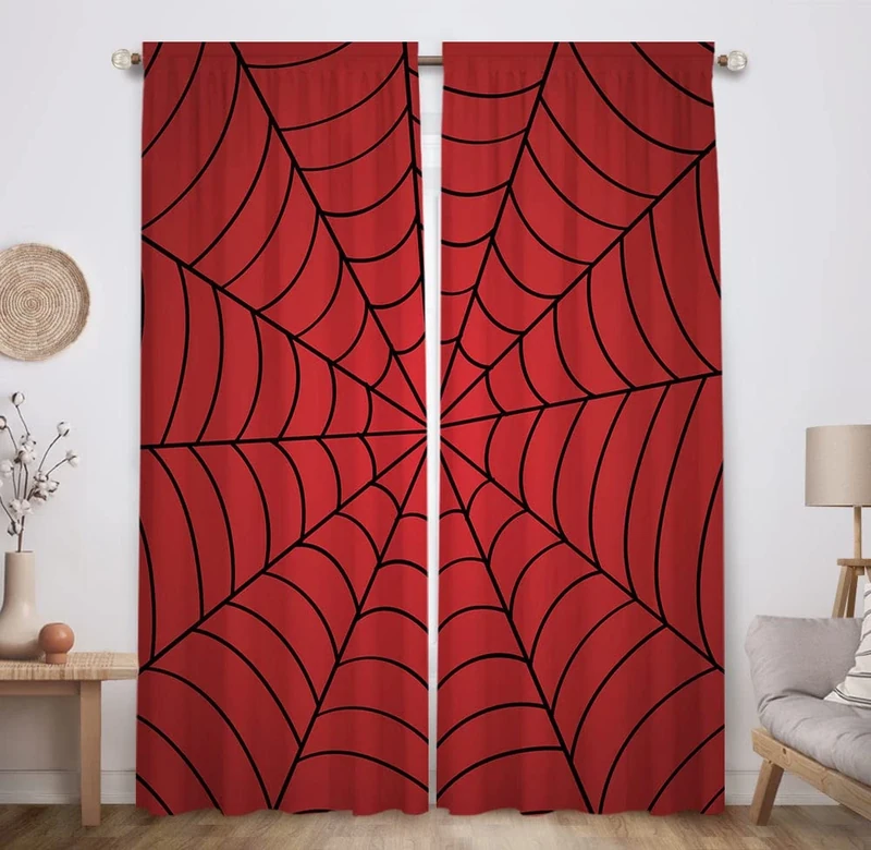 Allenjoy Superhero Spider Web Children Red Window Curtains for Boy Kids Baby Room Bedroom Nursery Toddler Home Office Decor Decorations Blackout Durable Fabric Machine Washable 82 in x 84 in