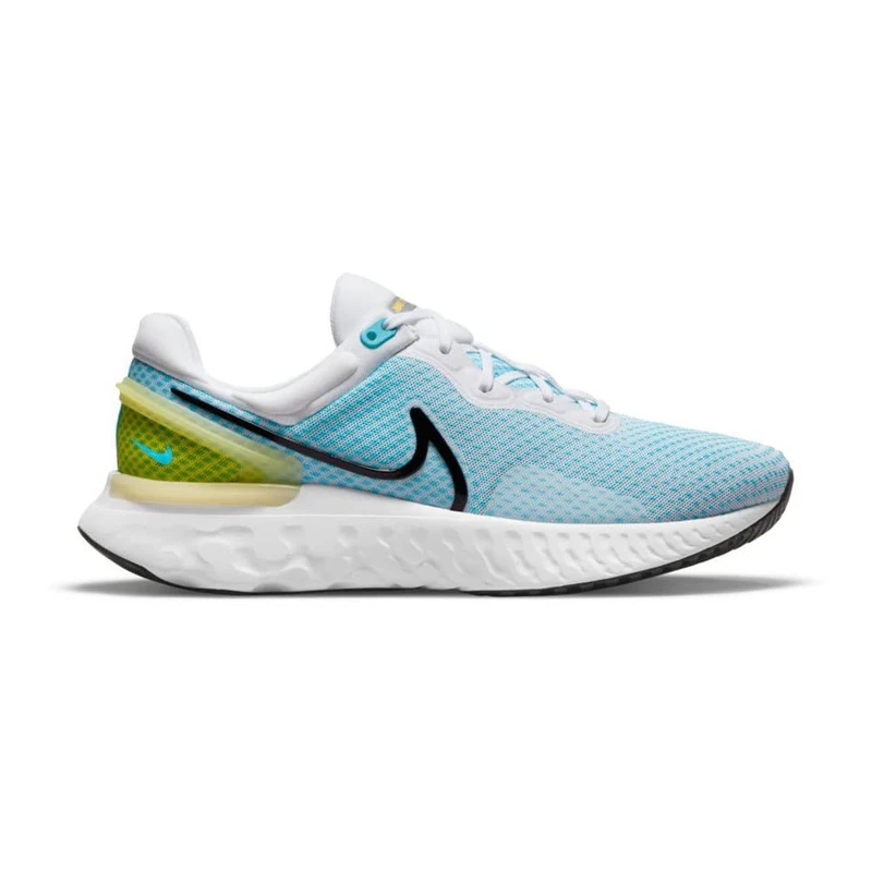 Nike Men's React Miler 3 Running Shoes, White Black Chlorine Blue Vivid Sulphur, 41 EU
