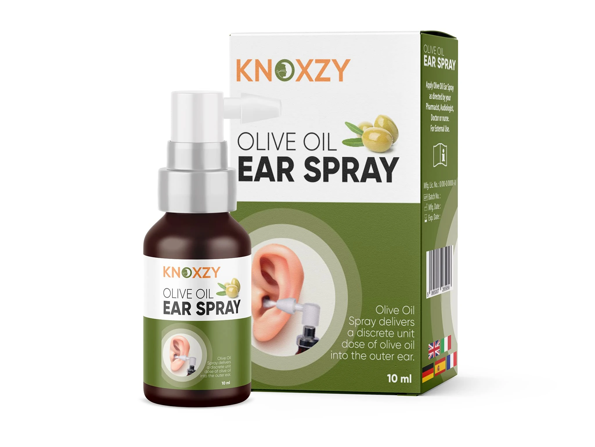 Knoxzy Olive Oil Ear Spray, Wax Removal Natural Spray for Infections & Pain Softener Relief Clinically Tested - 10 ml x 1
