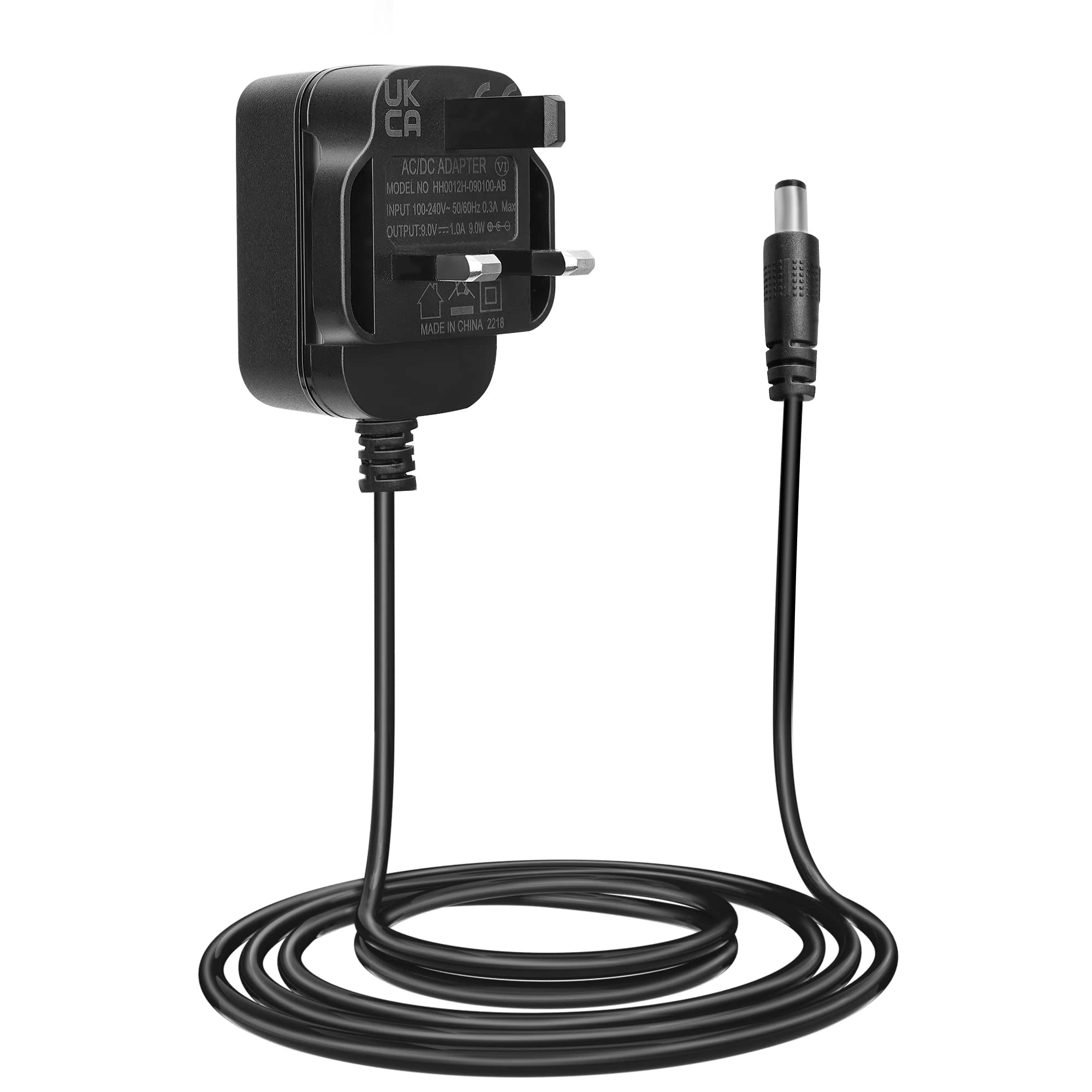 9V DC 1A Pedal Power Supply Adapter, Center Negative Sleeve Positive Polarity, One Spot Charging Adaptor PSU Switching Adapter Transformer Wall Charger for Guitar Single Effects Pedals Stompbox