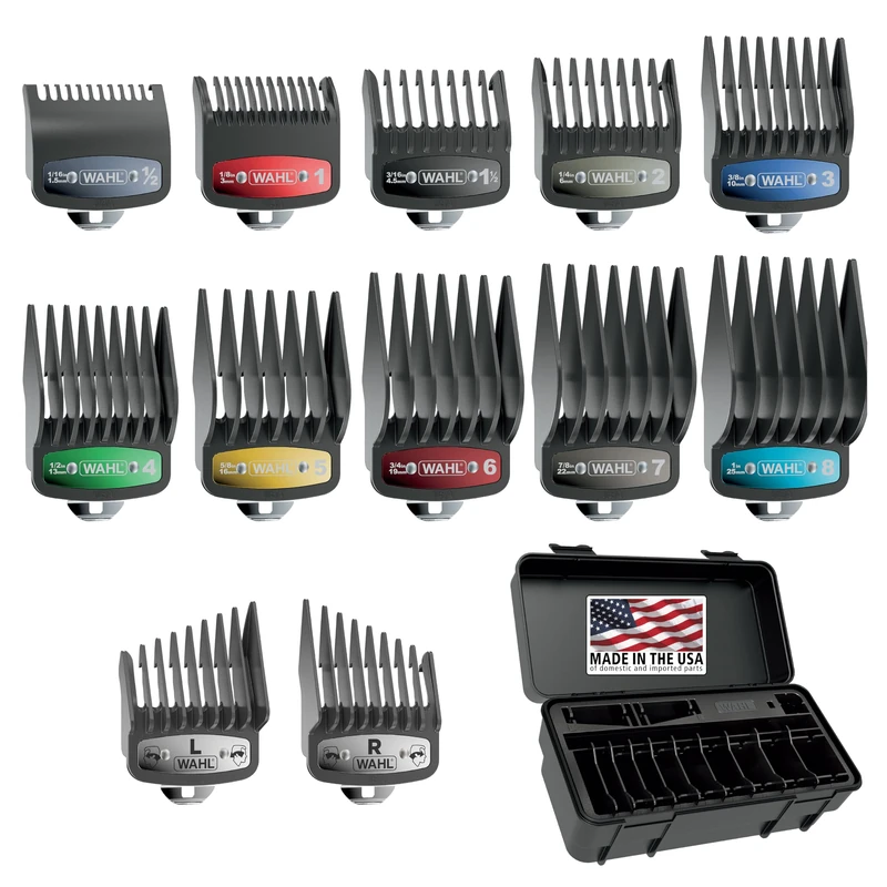 Wahl Clipper Elite Guide Comb Set with Colored Metal Clips and Hair Clipper Guard Caddy, 12 Full Size Attachment Guards from 1/16” to 1” for Increased Cutting Performance - 3291-300, Black