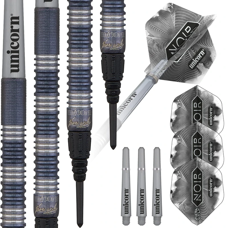 Unicorn Soft Tip Professional Darts Set | James 'The Machine' Wade Noir Organic | 70% Tungsten Barrels with Black Titanium Coating| Epic Tips | 20 g