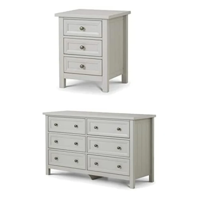 Julian Bowen Maine Bedside and 6 Drawer Chest Bundle, Dove Grey